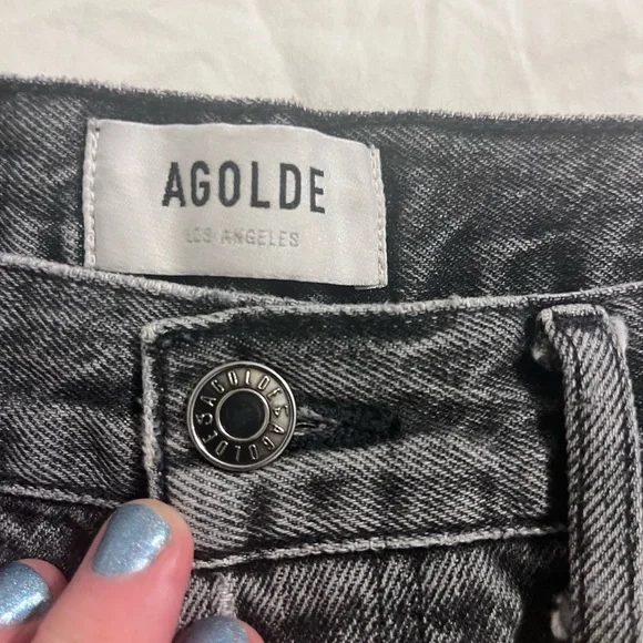 AGOLDE Lana Womens Sz 28 High Rise Straight Leg Jeans Lava Button Fly Frayed Hem - Picture 3 of 11